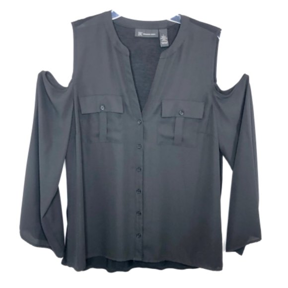 INC International Concepts Tops - INC Intl Concepts Black Cold Shoulder Top - L